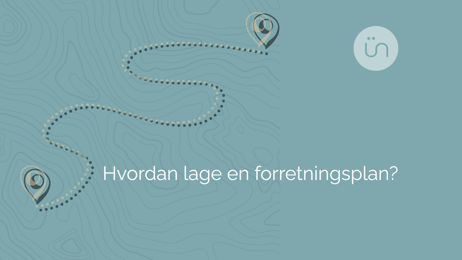 Grafikk av en rute lik de man tegner på et kart. Illustrerer hvordan man kommer seg fra et sted til et annet. Med teksten: Hvordan lage forretningsplan.